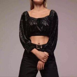 NWT Zara Black Velvet Long Sleeve Crop